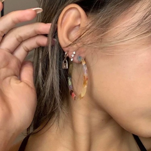 Acrylic Boho Colorful Rainbow Thin Half Hoop Earrings - Picture 15 of 15